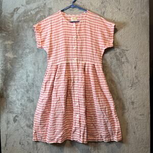 OFFON Linen dress Size Small Striped Pink Cream Oversized‎ Lagenlook Minimalist